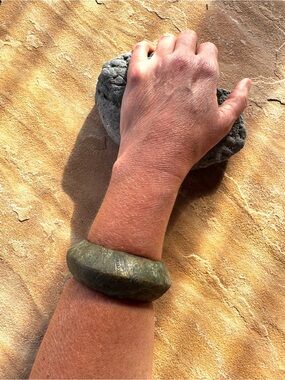 Antique African Bronze Baoule Cuff Bracelet 19th Century Etched Geometric 176g